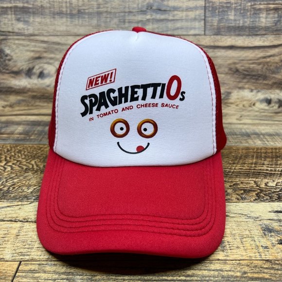 Spaghetti-O Mens Trucker Hat Red Snapback Retro Logo 1960s Food Retro Ball Cap - Picture 2 of 8